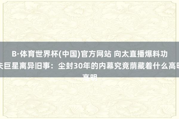B·体育世界杯(中国)官方网站 向太直播爆料功夫巨星离异旧事：尘封30年的内幕究竟荫藏着什么高明